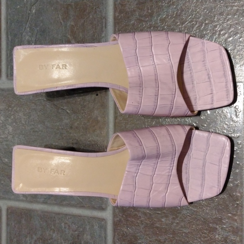 BY FAR Pastel lilac Purple croc print embossed leather square toe Sandal size 37